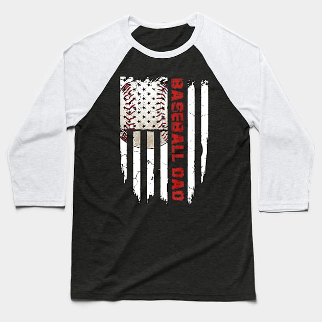 Distressed USA Flag Baseball Dad Daddy Baseball T-Shirt by Vigo